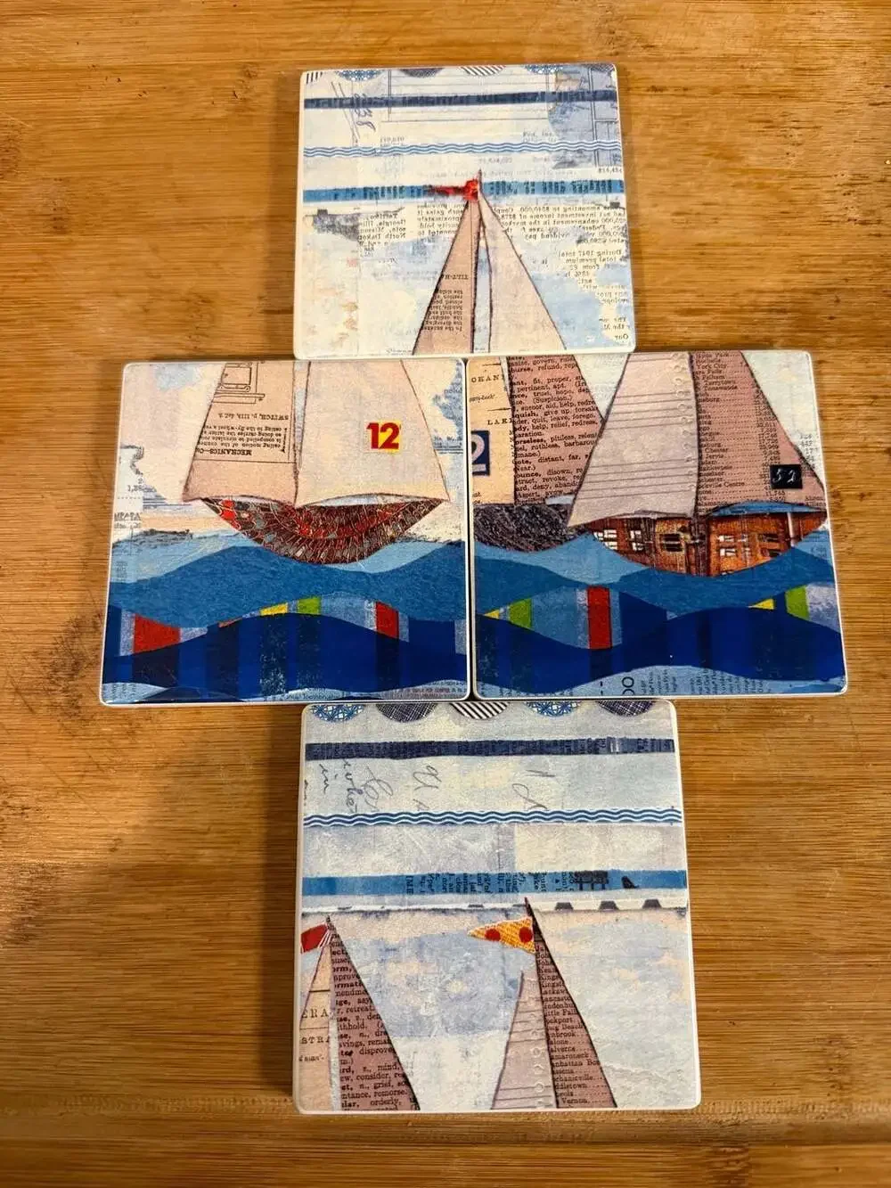 Set of 4 Nautical Sailboat Collage Ceramic Coasters